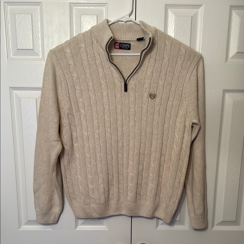 Chaps Beige Zip-Up Cable Knit Sweater
